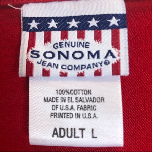 Genuine Sonoma Jean Company Vintage Red AMERICA IS BEAUTIFUL Sleeves Top. Size L - Picture 6 of 9